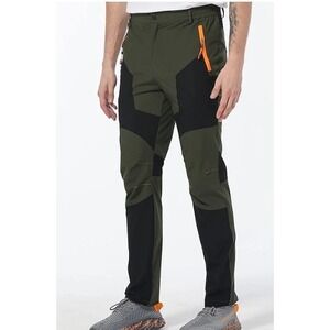 Outdoor Sports Mens Hiking Pants Green Black Colorblock Nylon Spandex Size 36